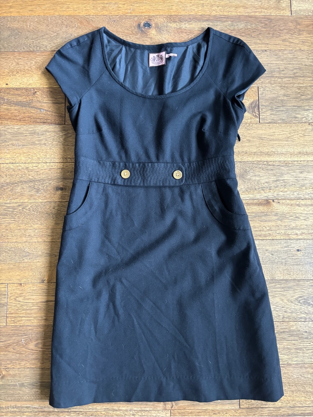 Juicy Couture Black Tailored Dress Size 2 Gold Buttons Pockets Fully Lined Y2K